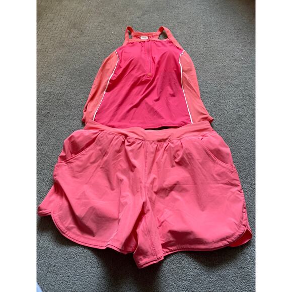 Lands' End Chlorine Resistant High Neck Zip Front Racerback Tankini Short Set - Picture 3 of 8
